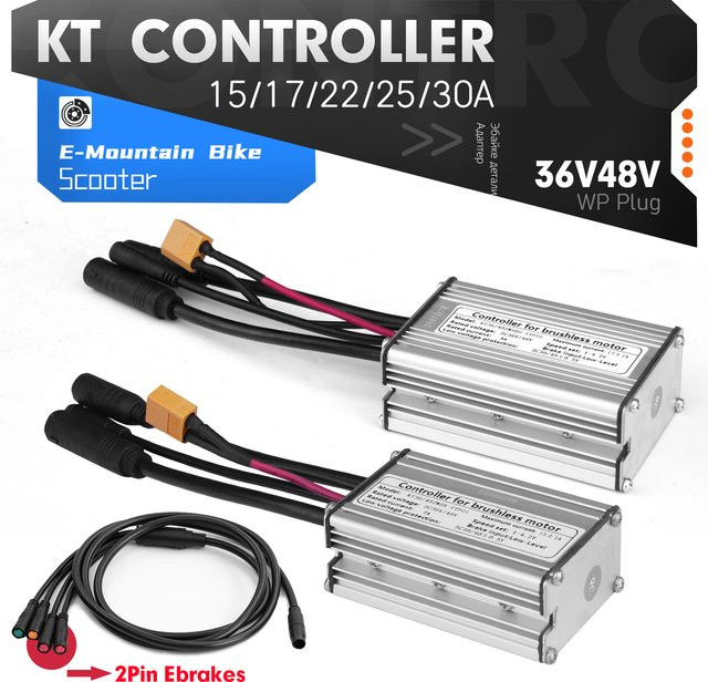 KT Wasserdichter bürstenloser Elektrofahrrad-Controller für E-Bike Umrüstsätze, 36V/48V, 2-Pin Buchse, Farben: Rot/Silber - Bild 1