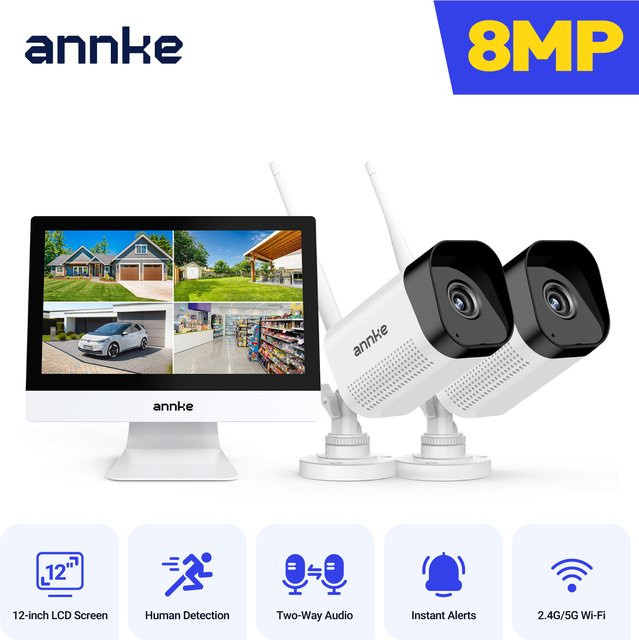 Annke 8 MP WLAN-Überwachungskamera mit 12-Zoll-LCD, 4K Auflösung, Dualband 2,4 G/5,8 G, Zwei-Wege-Audio und IR-Nachtsicht, Weiß - Bild 1