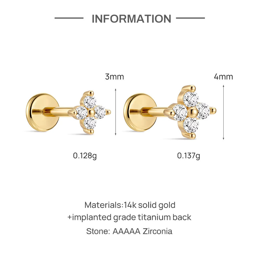 Aide Piercing Ohrstecker, 14K Massivgold, Zirkonia, Damen - Bild 2