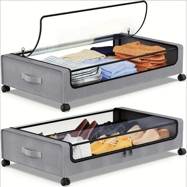 Untior Aufbewahrungsbox mit transparentem Deckel und Rollen in Grau für Schuhe und Kleidung - Bild 1
