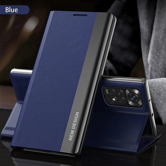 BUYFUN Leder-Flip-Hülle für Xiaomi Redmi Note 13 Pro Plus in Blau mit magnetischer Halterung - Bild 1