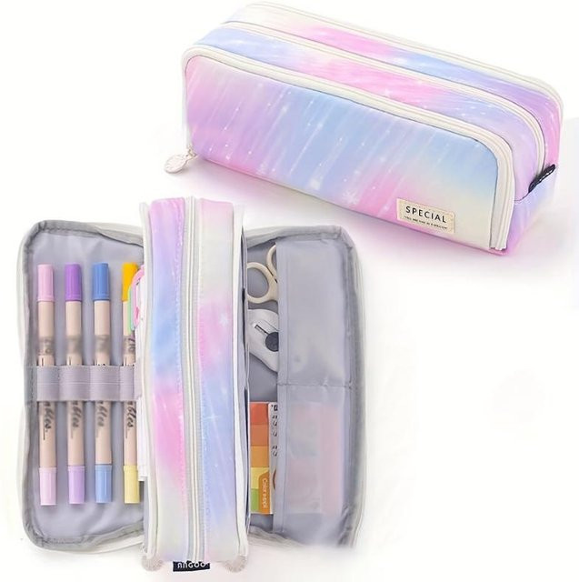 Multifunktionales Langfa Federmäppchen in Multicolour, doppellagiges offenes Design mit großem Fassungsvermögen für Schulbedarf und Schreibwaren - Bild 1