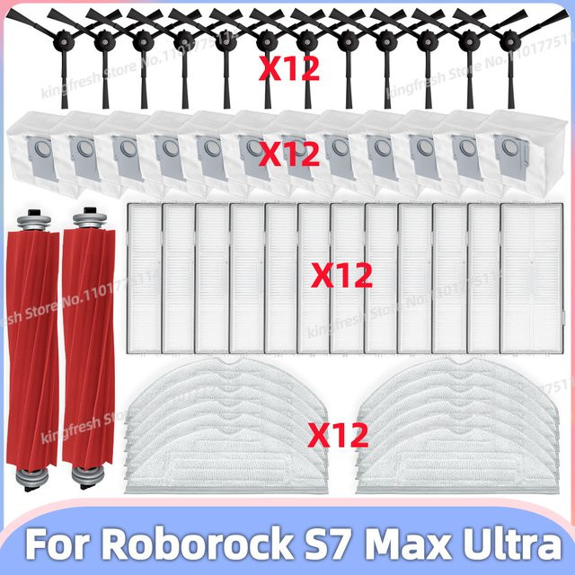 OSSIEAO Ersatzteil-Set für Roborock S7 Max Ultra Q100TSC mit Hauptwalze, Seitenbürsten, HEPA-Filtern, Mopptüchern und Staubbeuteln - Bild 1