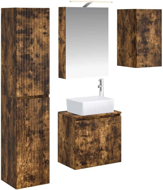 vidaXL Badezimmerschrank-Set 5-teilig aus geräuchertem Eichenholz in Braun, modern mit LED-Beleuchtung, B/T/H: 50 x 14,5 x 70 cm - Bild 1