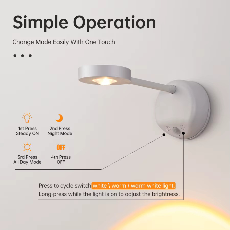 CENSHION LED Wandleuchte mit intelligenter Bewegungserkennung, wiederaufladbares kabelloses Nachtlicht und dimmbarer LED-Strahler zur Dekoration und Beleuchtung - Bild 4