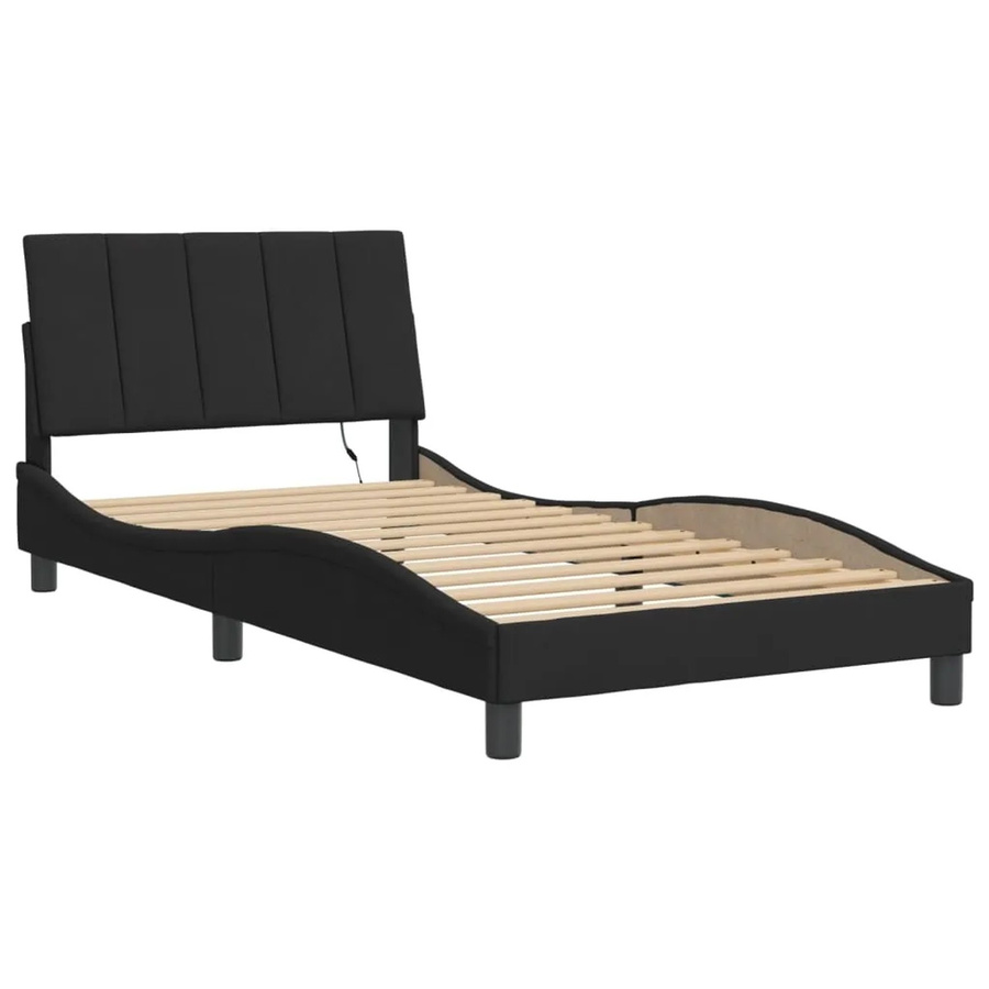 vidaXL Bettgestell Hanko in Schwarz aus Samt mit LED-Unterbettbeleuchtung und USB-Ladeanschluss B/T/H: 100 x 200 cm - Bild 2