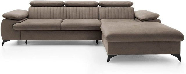 Vente-unique Schlafsofa Samara in L-Form aus Samt in Taupe mit 280 cm Breite - Bild 1