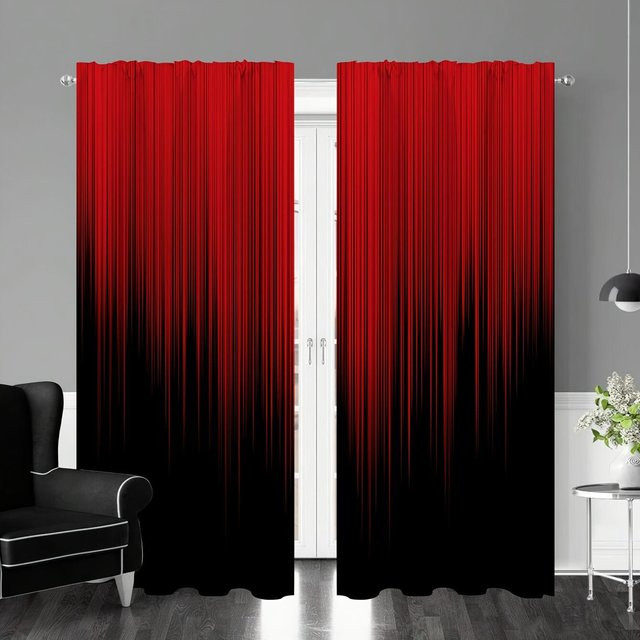 Gardinenpaneel mit Streifen-Design in Karmesinrot und Schwarz, semi-transparent, 2er-Set, Breite: 50 cm, Höhe: 130 cm - Bild 1
