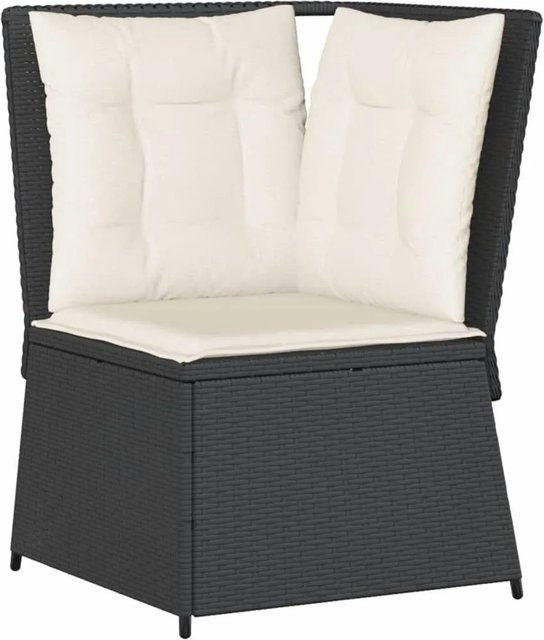 vidaXL Garten-Ecksofa aus Polyrattan mit Kissen in Schwarz und Weiß, modernes L-Shape Design mit UV-beständigen Polstern und Metallrahmen - Bild 1