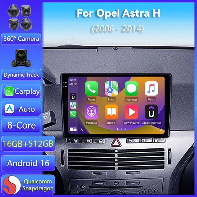 RSNAVI Android 16 Autoradio mit CarPlay und GPS Navigation für Opel Astra H (2006-2014), 2 Din Stereo Multimedia System, Schwarz - Bild 1