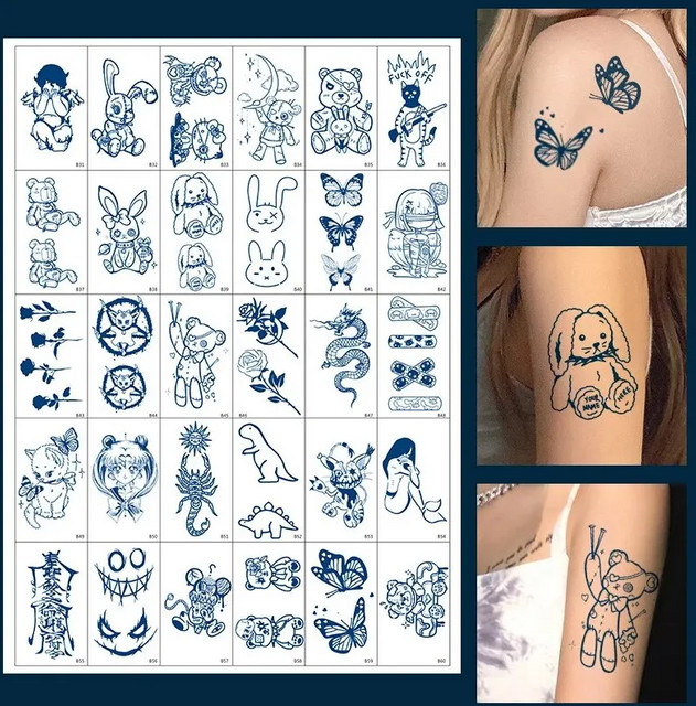 Veronni Semi Permanent Cartoon Kräuter Tattoo Aufkleber, 30 Stück - Bild 1
