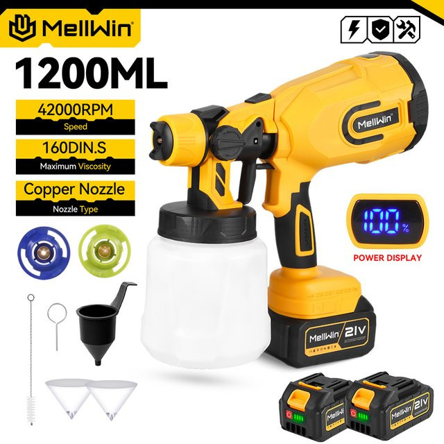 MELLWIN Akku Farbspritzpistole HVLP Cordless Set für Makita 18V, 1200ml - Bild 1