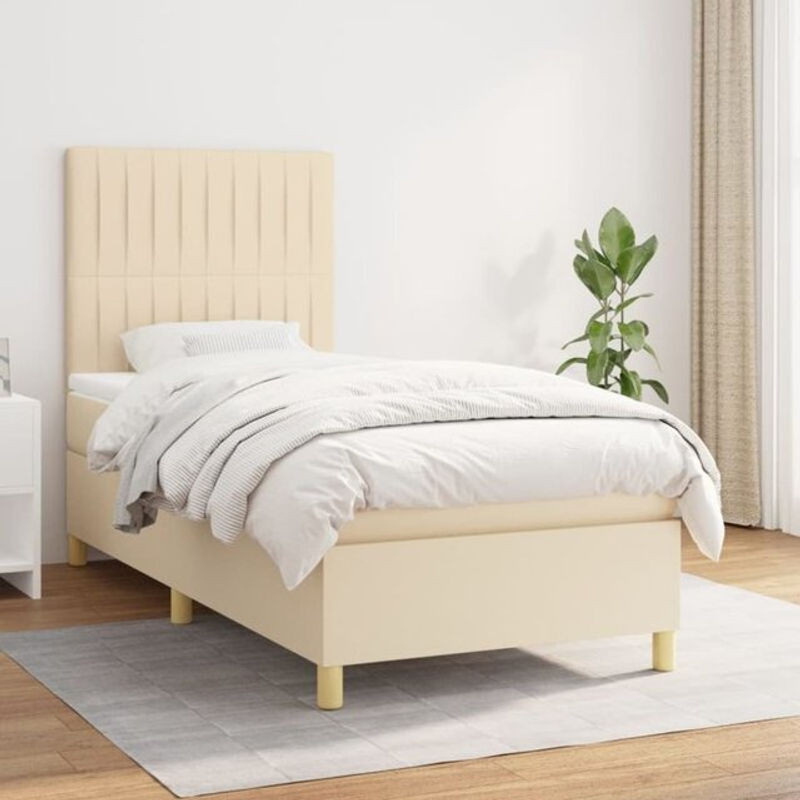 Vidaxl Boxspringbett mit Matratze in Beige aus Stoff und Holzwerkstoff B/T/H: 100 x 200 x 118 cm - Bild 1