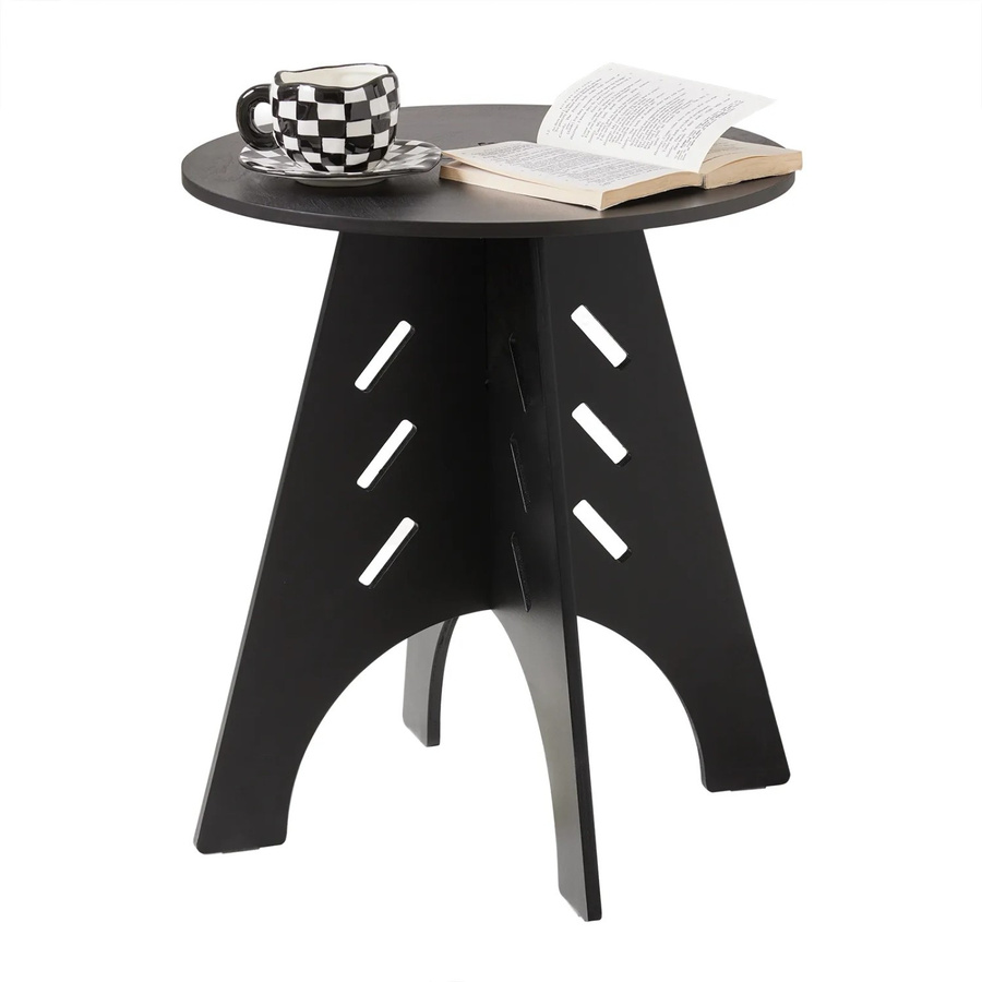 SoBuy Beistelltisch HFBT01-SCH in Schwarz mit Zapfenverbindungen, runder Couchtisch und Nachttisch aus Holz, B/T/H: 46,5 x 46,5 x 55,0 cm - Bild 2