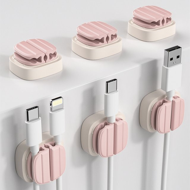 Rosa Desktop-Kabelorganizer aus Kunststoff mit mehreren Fächern zur kabellosen Befestigung von Datenkabeln ohne Bohren - Bild 1