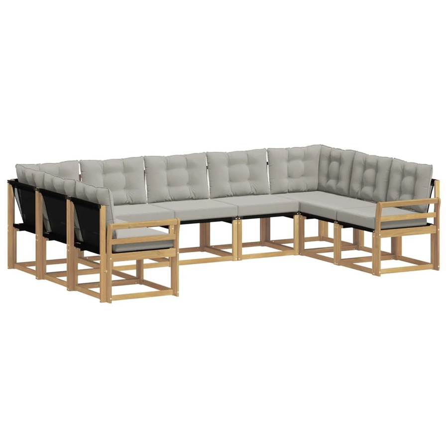 vidaXL Outdoor-Sofagarnitur in L-Form aus Akazienholz und Textilene mit Kissen, Weiß-Hellgrau - Bild 2