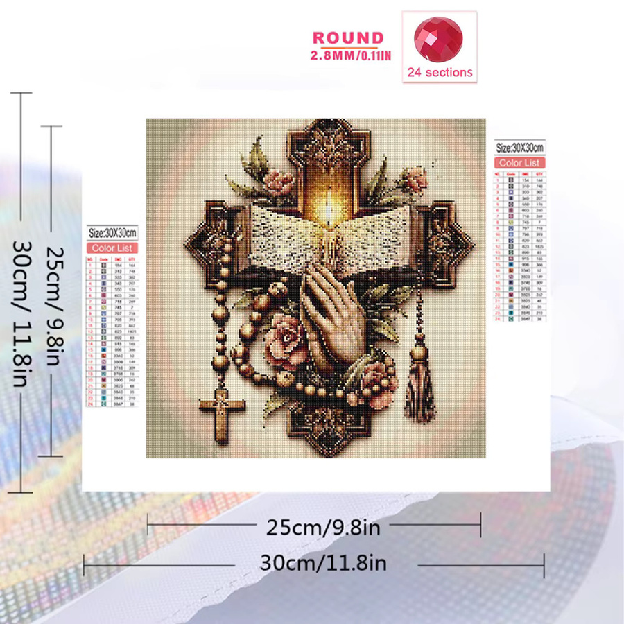 Momoart Kreuz Diamant Mosaik DIY Kerzen-Set mit floralem Acryl-Design, Rund, Mehrfarbig - Bild 2
