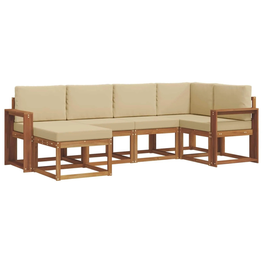 vidaXL Outdoor-Sofagarnitur L-Form aus massivem Akazienholz mit 6 Kissen in Natur und Beige - Bild 2