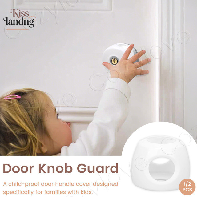 Kisslanding Kindersicherer Türknaufschutz in Weiß, 1/2 Stück universelle Baby-Sicherheits-Türgriffabdeckung - Bild 1