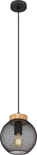 Globo Pendelleuchte Pablo Industrial-Stil aus Metall und Holz in Schwarz matt, Höhe: 120 cm, Durchmesser: 20 cm, E27 - Bild 1