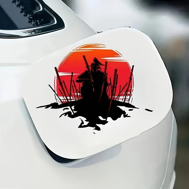 Samurai unter roter Sonne Vinyl Autoaufkleber in Schwarz und Rot mit Mango Event Motiv, B/H: 14 x 12 cm - Bild 1