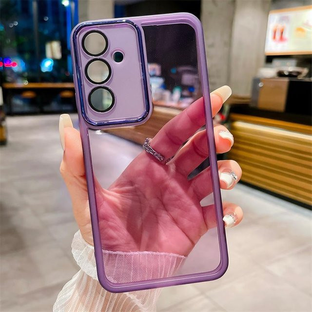Transparente Silikonhülle für Samsung Galaxy A55 A35 A54 A34 A25 A24 A23 A53 A52 A14 A12 A32 5G M33 M55 M15 M34 A16 A06 mit Glaslinsen-Filmschutz in Transparent und Purple - Bild 1
