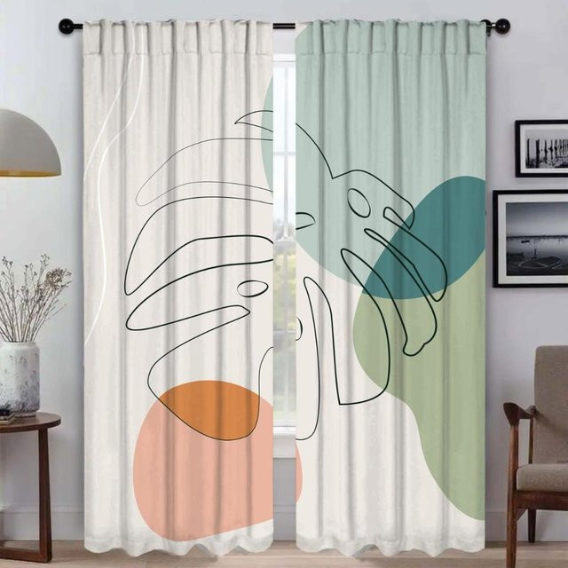 Verdunkelungsvorhänge mit abstraktem Linienmuster von Household supplies MH, 2er-Set, Mehrfarbig, Breite: 50 cm, Höhe: 70 cm - Bild 1