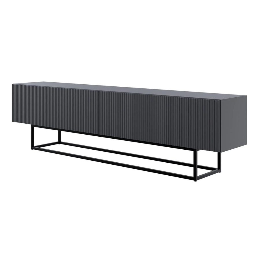 Selsey TV-Lowboard Veldio mit Lamellenfront in Schwarz mit mattem Gestell B: 175 cm, H: 40 cm, T: 30 cm - Bild 2