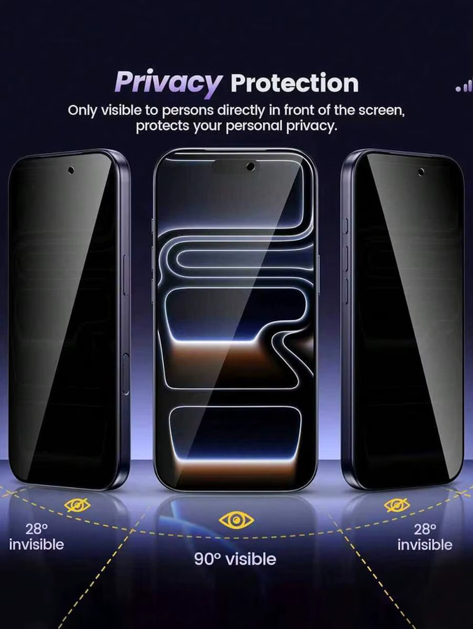 3-in-1 Schutzset für iPhone 17 16 15 14 13 Pro Max und Pro mit 2 Sichtschutz-Displayschutzfolien und Kamera-Objektivschutz in Schwarz - Bild 3
