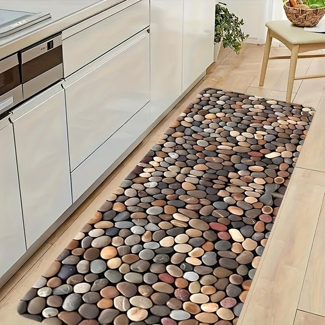 VIKAMA Pebble Flanellmatte in Stone Look, rutschfeste und schmutzabweisende Küchen- und Flurmatte, B/T: 120 x 45 cm - Bild 1