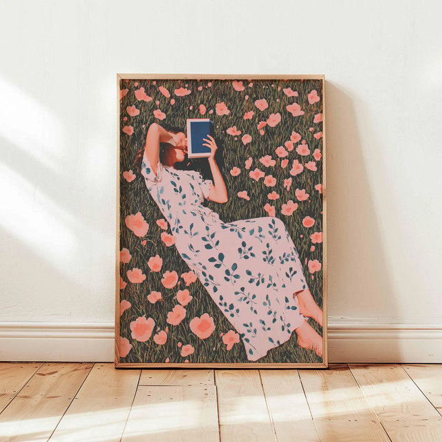 SHENCHEN Paper Poster Illustration Mädchen in Blumen mit Sommer-Blumen-Wandkunst in Mehrfarbig - Bild 1