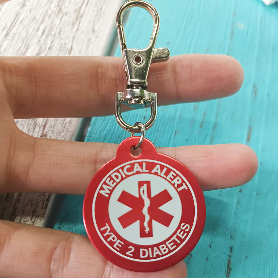 Medizinischer Alarm Schlüsselanhänger, rot, Metall - Bild 2