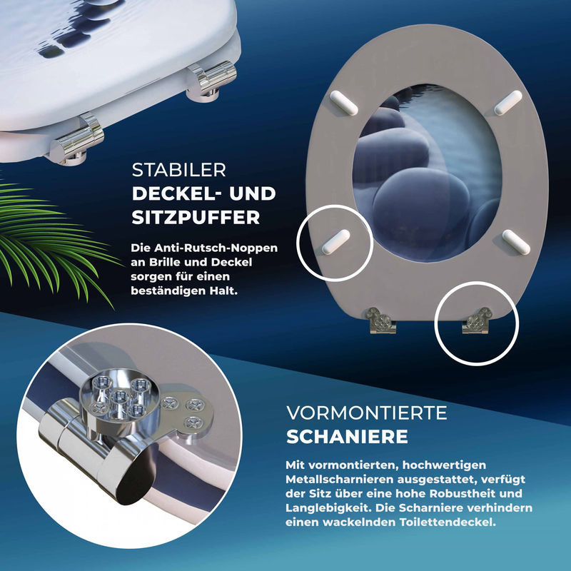 Casaria Toilettensitz Stonedesign mit Absenkautomatik in Grau und Blau, Form: Rund, B/T/H: 45,7 x 43,5 x 5,5 cm - Bild 5