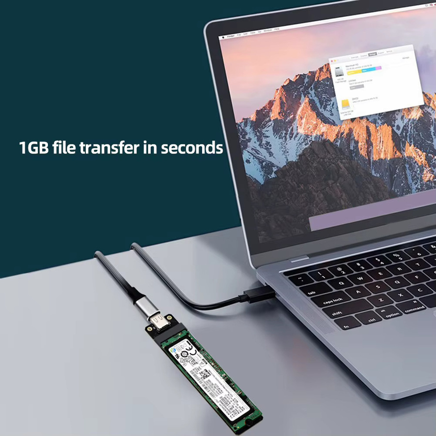 ALLOYSEED M.2 SSD zu USB 3.1 Adapter mit USB-C Anschluss für SATA und NVMe, B+M Key und M Key, Schwarz - Bild 3
