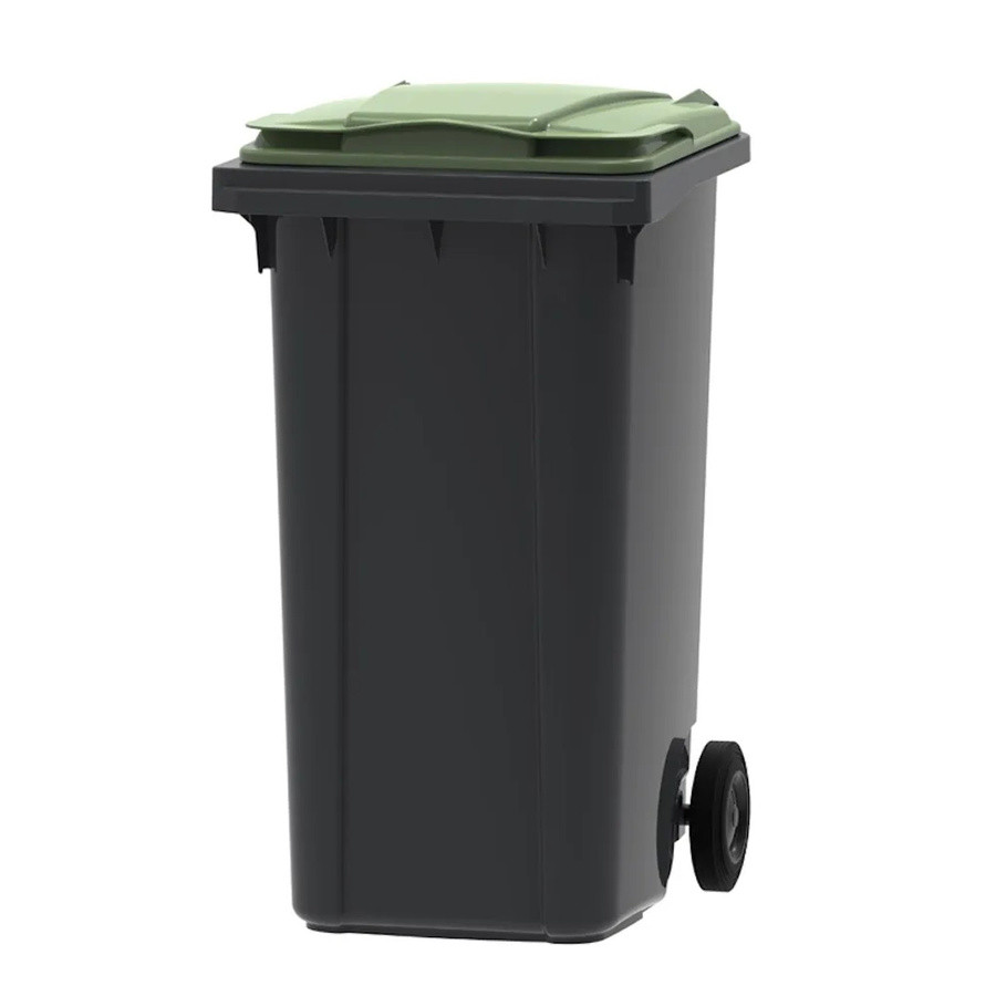 PROREGAL Mülltonne Müllgroßbehälter mit 2 Rädern, 240 Liter, Kunststoff, Grau mit grünem Deckel, H x B x T: 107,9 x 58,3 x 73,7 cm - Bild 2