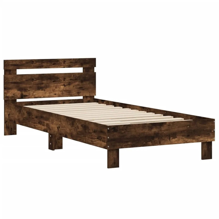 vidaXL Bettgestell mit Kopfteil aus Holzwerkstoff in Räuchereiche, Farbe Braun, B/H: 75 x 190 cm - Bild 2