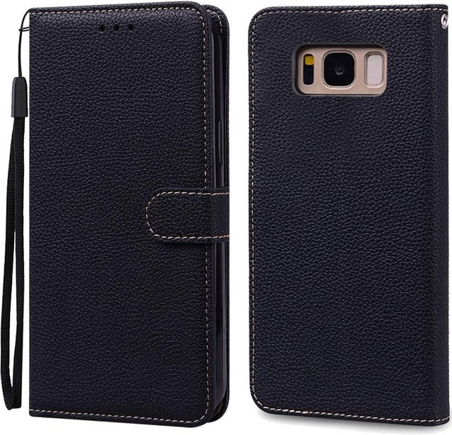 Leder-Brieftasche Flip Case für Samsung Galaxy S8 und S8 Plus in Schwarz - Bild 1