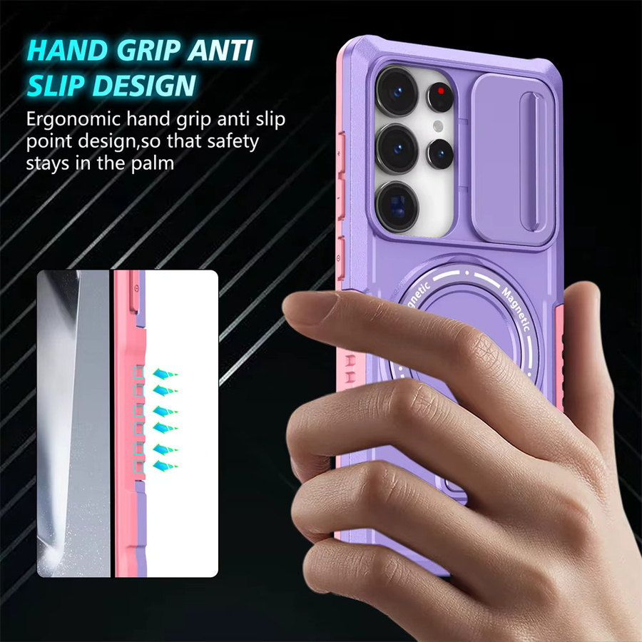 Hybrid-Rüstungshülle für Samsung Galaxy S26 S25 S24 S23 S22 Ultra Plus FE mit magnetischer Autohalterung und kabelloser Ladefunktion in Pink oder Purple - Bild 2