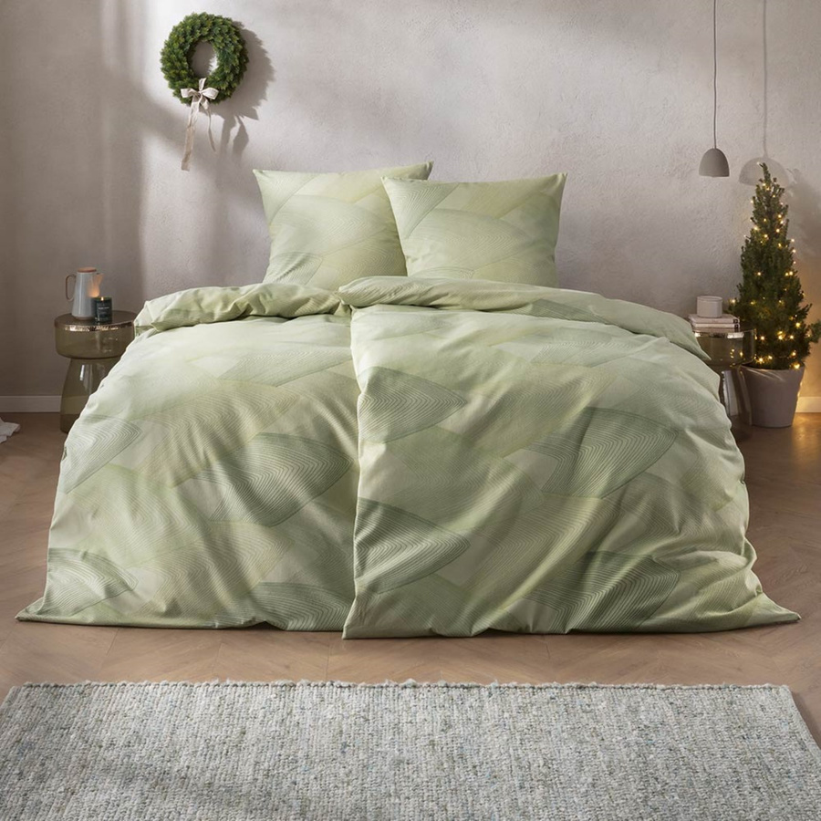 Estella Bettwäsche Bolzano aus Flanell und Baumwolle, Grün Blätter, B/H: 135 x 200 cm - Bild 1