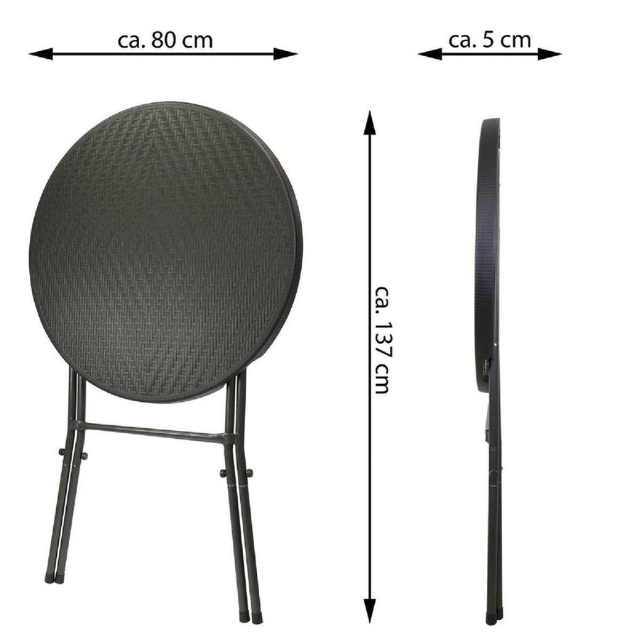 VCM Klapptisch in Rattan-Optik schwarz, zusammenklappbarer Stehtisch aus Kunststoff und Metall, Höhe: 110 cm, Durchmesser: 80 cm - Bild 2