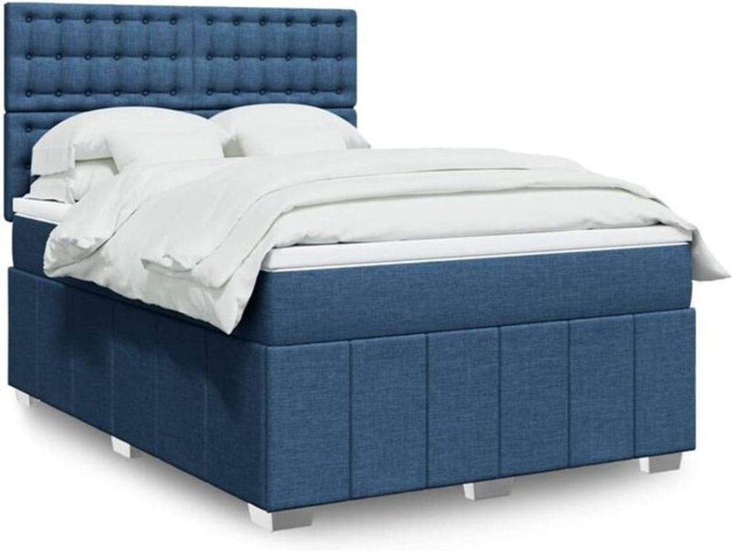 Vidaxl Boxspringbett mit Matratze in Blau und Weiß aus Stoff, B/T/H: 160 x 200 x 150,5 cm - Bild 1