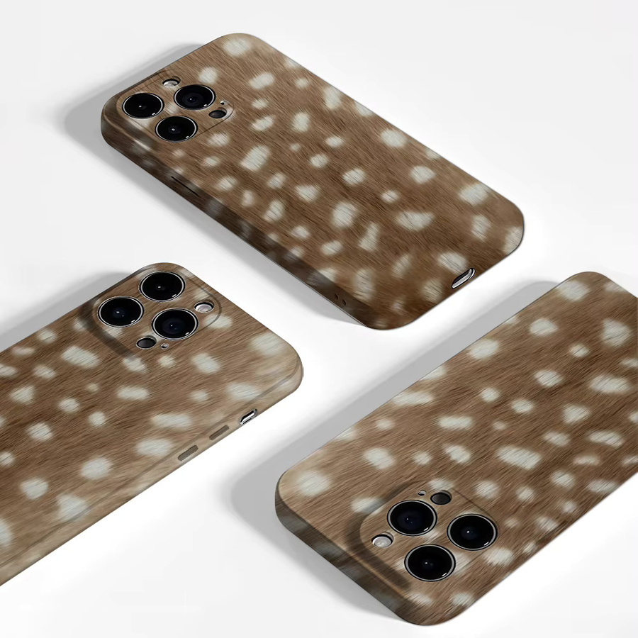 Robuste doppelschichtige Handyhülle mit Hirschmuster-Textur für iPhone 17 16 15 14 13 Pro Max Plus in Braun von Potdemiel - Bild 3