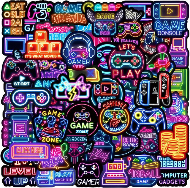 50 Stück Neon-Game-Controller-Graffiti-Aufkleber in Multicolour von Anime Worlds Store – wasserfeste Dekoration für Gepäck, Auto, Notebook und Skateboard - Bild 1