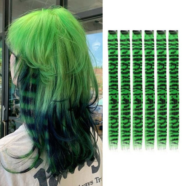 Refeeny Clip-in Haar Extensions, 6er-Set, Synthetisch, Bunt, Gestreift - Bild 1