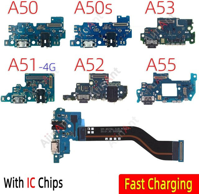 Samsung USB-Ladegerät Flexkabel mit Dock-Board-Connector für Galaxy A56 A55 A54 A53 A52S A52 A51 A50 in Blau - Bild 1