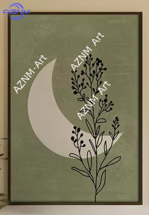 Potdemiel Bohemian Wandkunst Leinwandposter mit Pflanzen, Mond und Sonne in Grün und Beige - Bild 2
