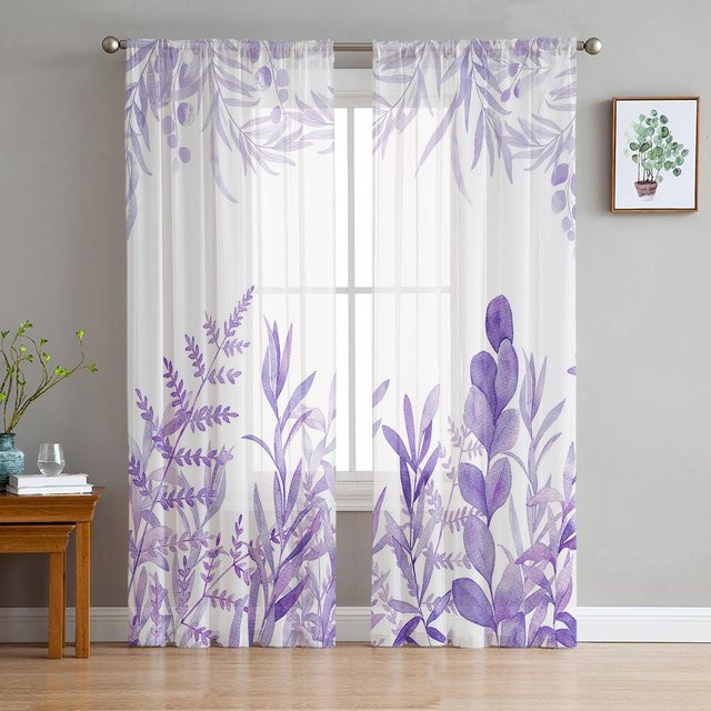 Super Six Innenvorhang aus Chiffon und Viskose mit floralem Muster in Lila, Breite: 135 cm, Höhe: 114 cm - Bild 1
