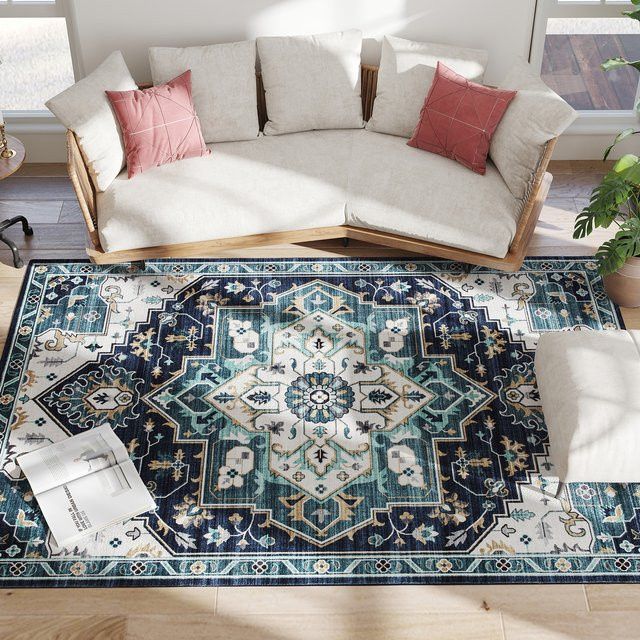 HOMCOM Bohemian Teppich in Mehrfarbig, Geometrisches Kurzflor-Design, Rutschfest und Waschbar, B: 230 cm, T: 160 cm - Bild 1