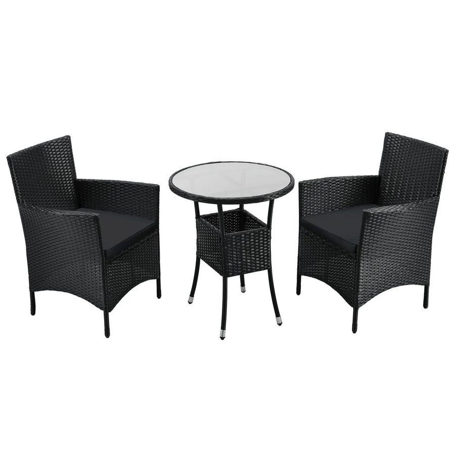 Juskys Polyrattan Balkon Set Bayamo 3-teilig für 2 Personen in Schwarz mit dunkelgrauen Bezügen - Bild 3