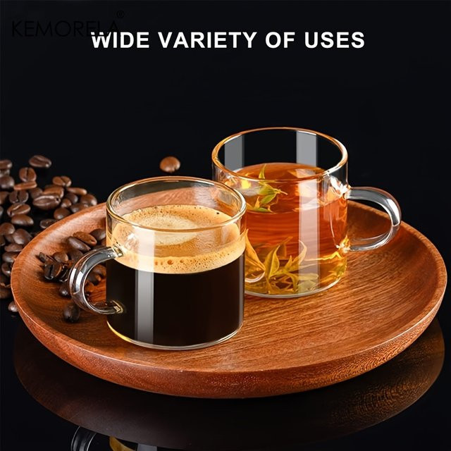 KEMORELA 2er Set Glas-Espressotassen mit Griffen, transparente Cappuccino-Becher für Kaffee und Reisen - Bild 1